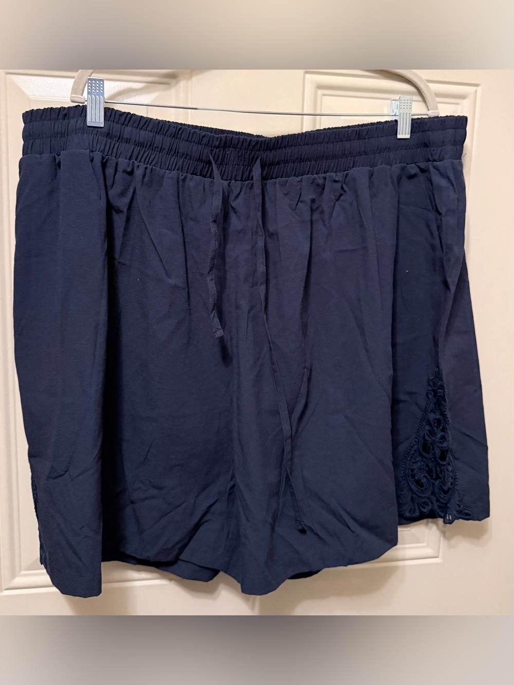 Wellsize Pull On Shorts in Navy Blue Cotton Blend with Lace Insets Size 4XL